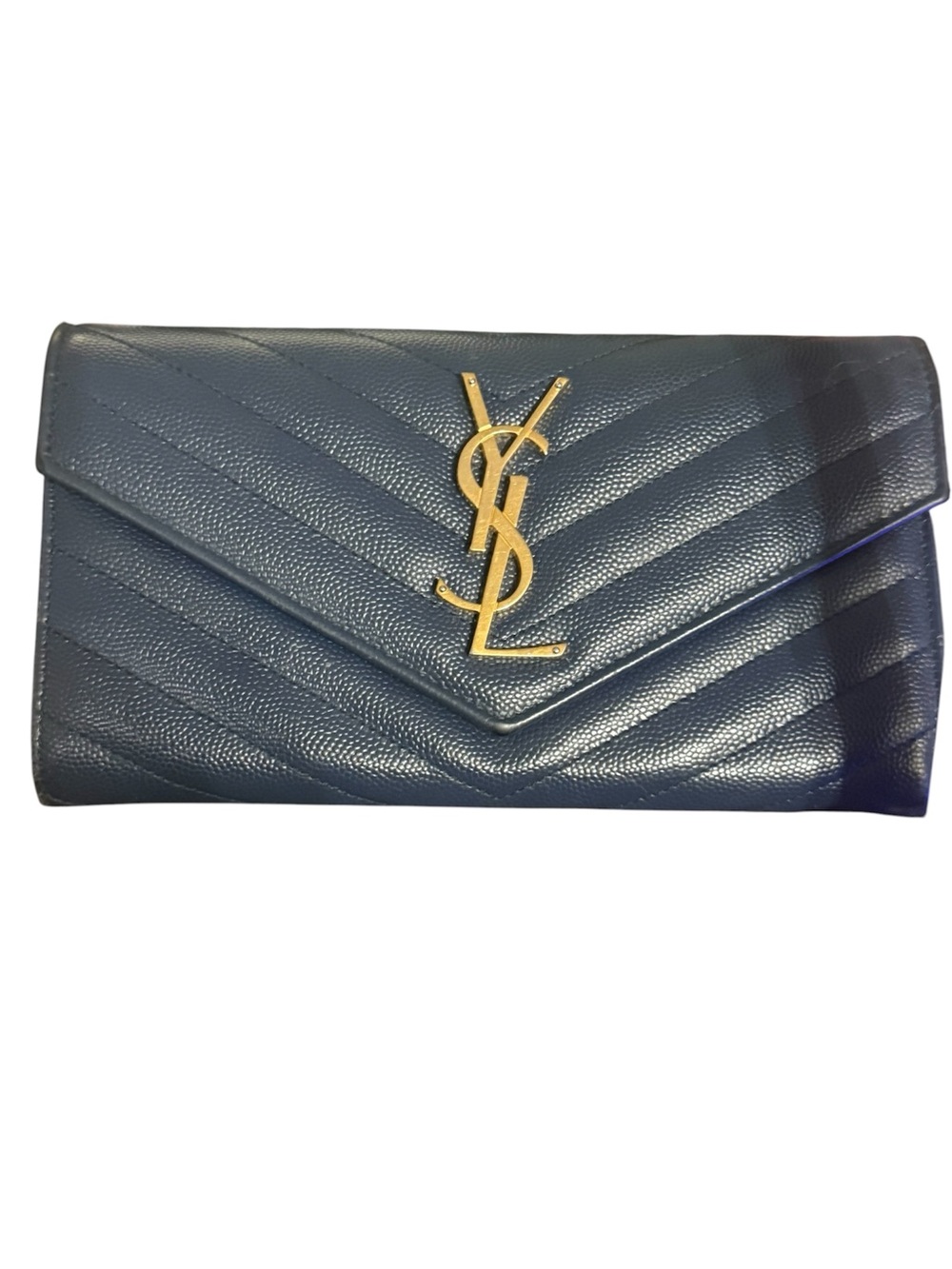 Saint Laurent Grain de Poudre Matelasse Chevron Monogram flap wallet EUC